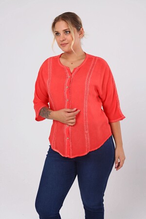 Large Size Washable Shirt with Cups Coral - 1