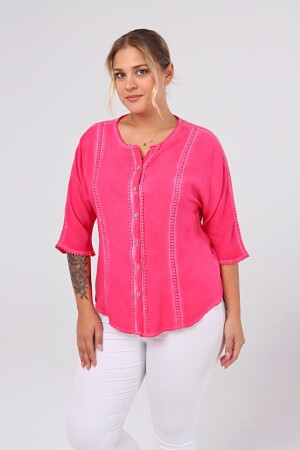 Large Size Washable Shirt with Cups Fuchsia-Pink - 1
