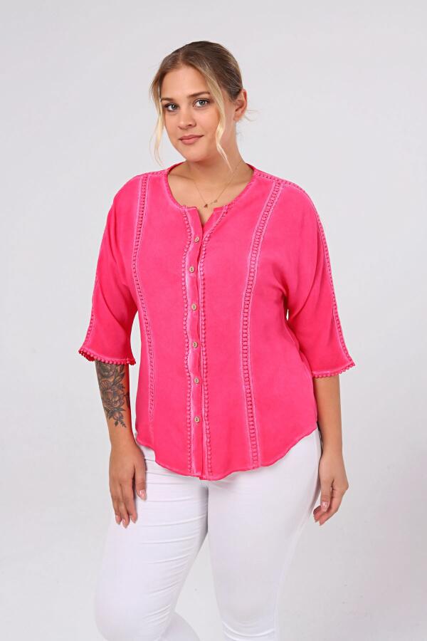 Large Size Washable Shirt with Cups Fuchsia-Pink - 1