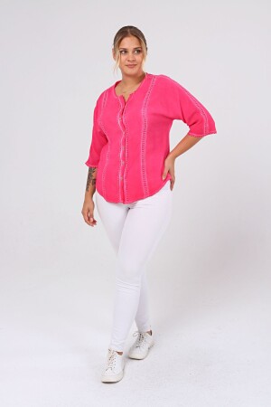 Large Size Washable Shirt with Cups Fuchsia-Pink - 2