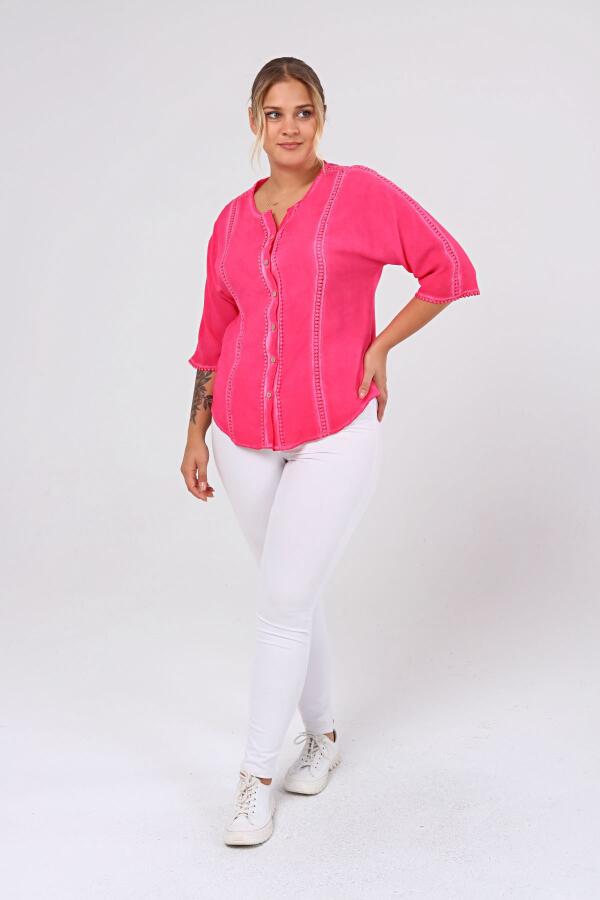 Large Size Washable Shirt with Cups Fuchsia-Pink - 2
