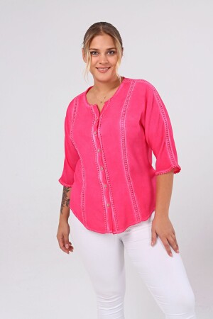 Large Size Washable Shirt with Cups Fuchsia-Pink - 4