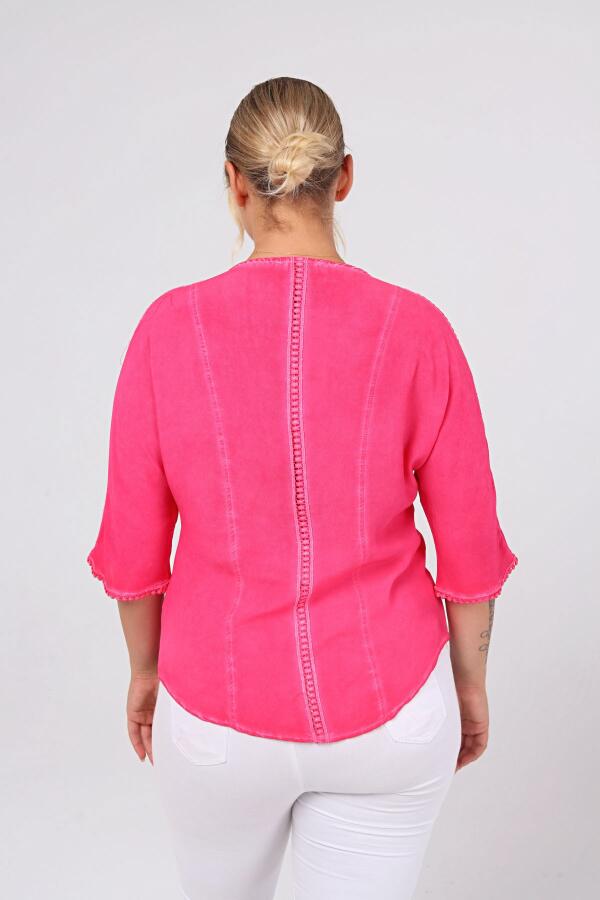 Large Size Washable Shirt with Cups Fuchsia-Pink - 5