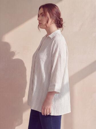 Çzigili Büyük Beden Viskon Gömlek Ekru - RMG (1)