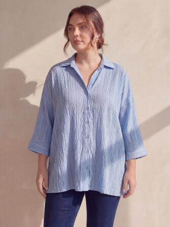 Çzigili Büyük Beden Viskon Gömlek Mavi - RMG