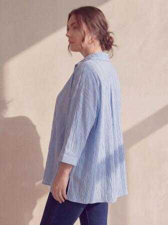 Çzigili Büyük Beden Viskon Gömlek Mavi - RMG (1)