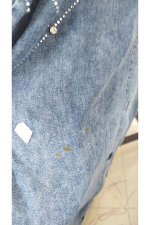 D-58123 Büyük Beden Önü Taş Detaylı Kot Düğmeli Tunik - Lacivert - 3