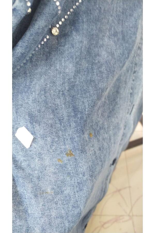 D-58123 Büyük Beden Önü Taş Detaylı Kot Düğmeli Tunik - Lacivert - 3