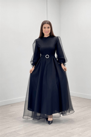Dalya Organze Kumaş Abiye Ebise - SİYAH - Angelino Moda (1)