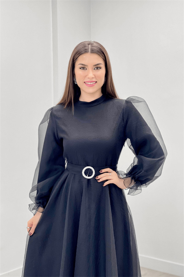 Dalya Organze Kumaş Abiye Ebise - SİYAH - 3