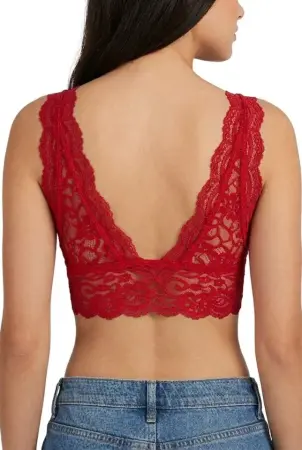 Dantel Bralet Crop Sütyen V Yaka Askılı Şık Esnek Rahat - Kırmızı - 2