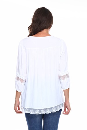Dantel Detaylı Büyük Beden Gömlek Bluz Beyaz - 3