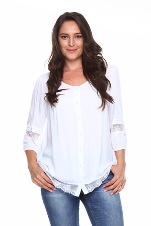 Dantel Detaylı Büyük Beden Gömlek Bluz Beyaz - 5