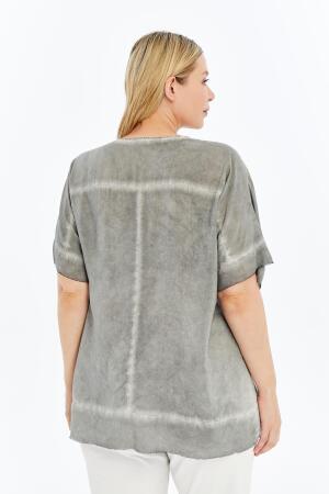 Dantel Detaylı Büyük Beden Yıkamalı Bluz Füme - 5