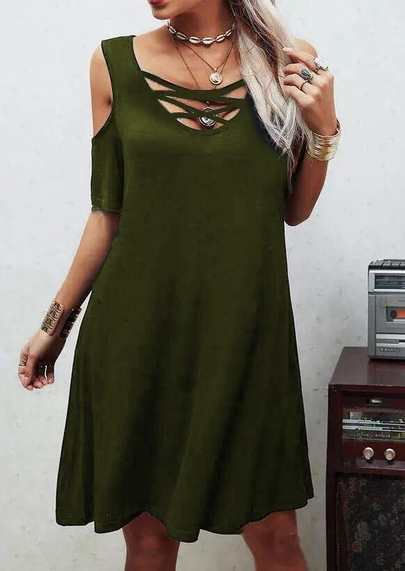 Dekolteli Bağcık Detay Viskon Kumaş Elbise - 1