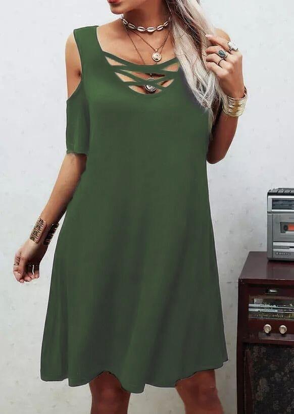 Dekolteli Bağcık Detay Viskon Kumaş Elbise - 5