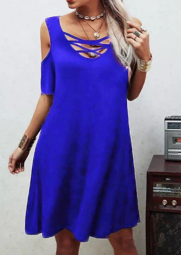 Dekolteli Bağcık Detay Viskon Kumaş Elbise - 5