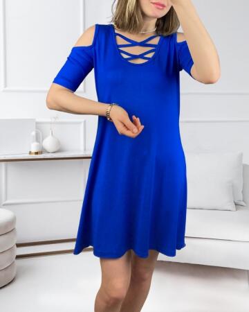 Dekolteli Bağcık Detay Viskon Kumaş Elbise - ANGELINO BuyukBedeniz (1)