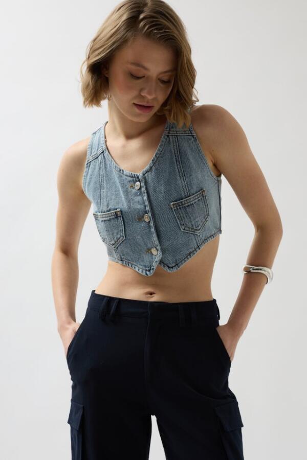 Denim Cepli Yelek - 1