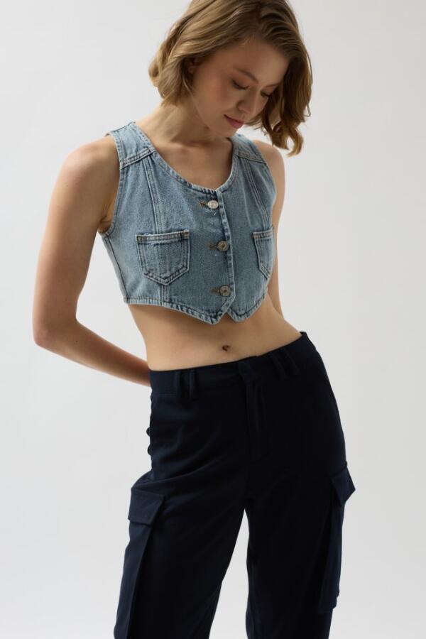 Denim Cepli Yelek - 3