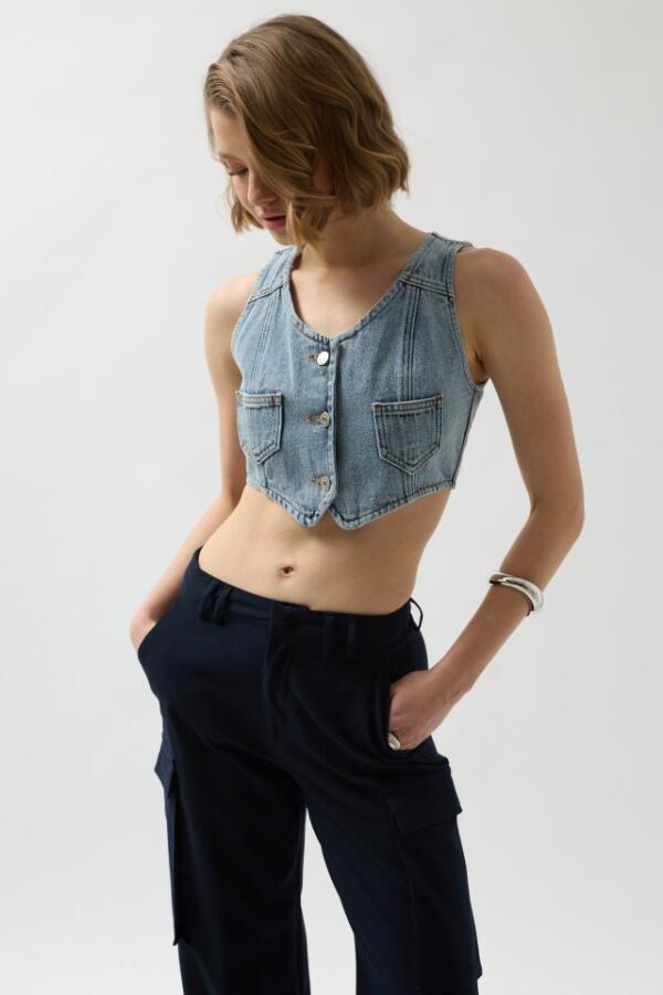 Denim Cepli Yelek - 4