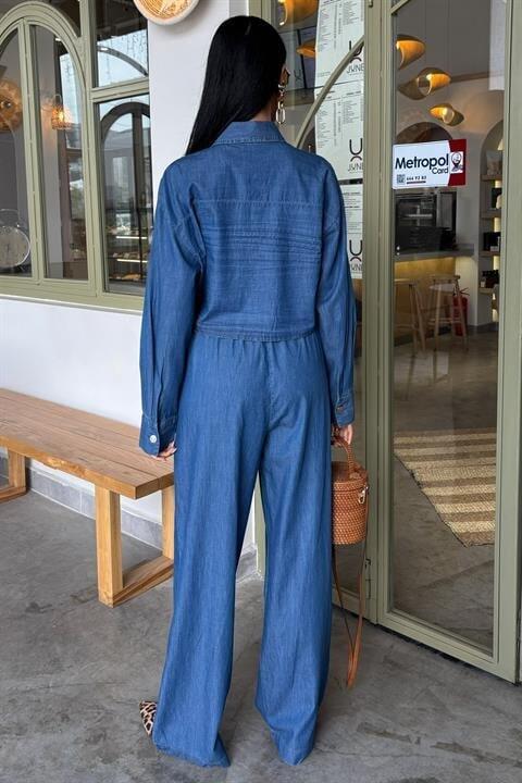 Denim Gömlek Plazzo Pantolon Takım 10163-08 - 4