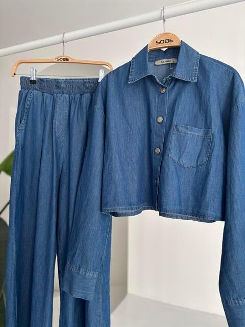 Denim Gömlek Plazzo Pantolon Takım 10163-08 - 11