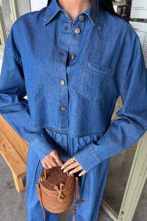Denim Gömlek Plazzo Pantolon Takım 10163-08 - 8