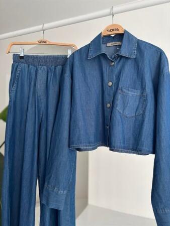 Denim Gömlek Plazzo Pantolon Takım 10163-08 - 12