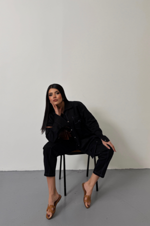 DENİM PUNTOLU GÖMLEK-PANTOLON TAKIM - Mavi - ANGELINO BuyukBedeniz