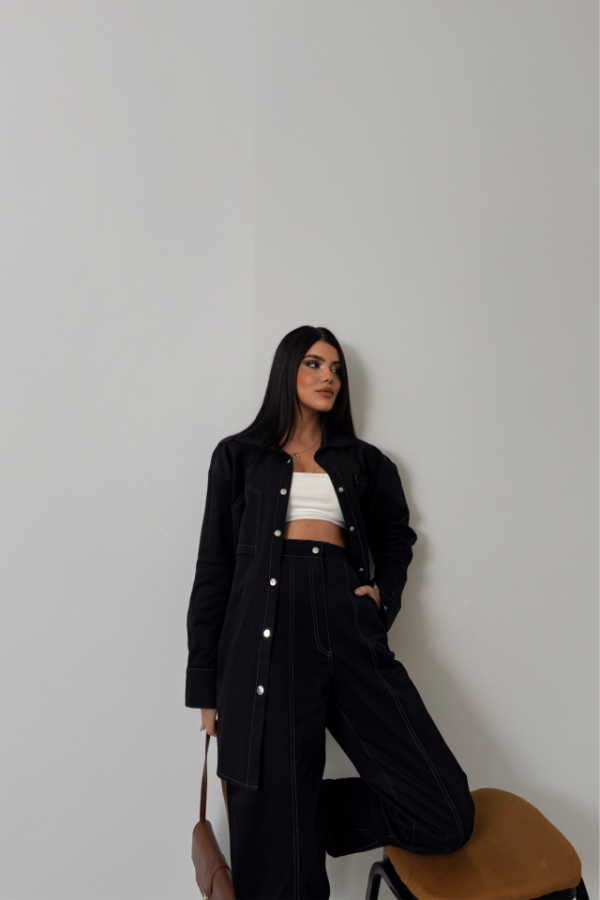 DENİM PUNTOLU GÖMLEK-PANTOLON TAKIM - Mavi - 4