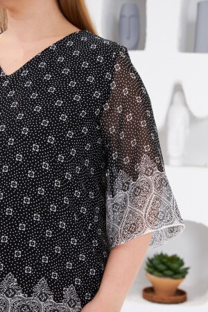 Desenli Büyük Beden İçi Astarlı Bluz Siyah - 3