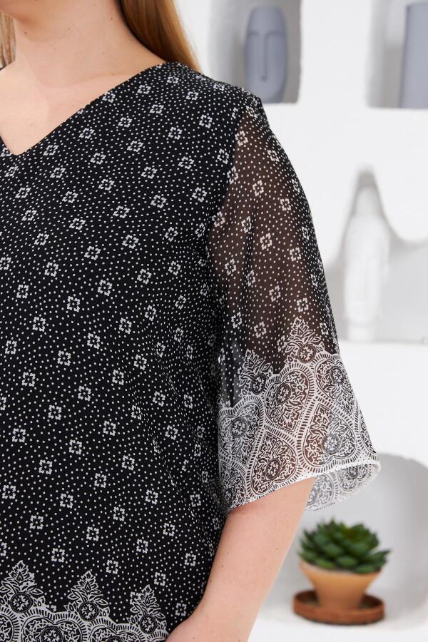 Desenli Büyük Beden İçi Astarlı Bluz Siyah - 3