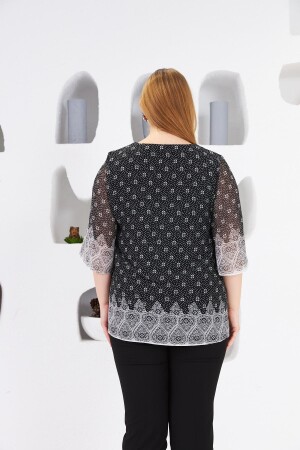 Desenli Büyük Beden İçi Astarlı Bluz Siyah - 5