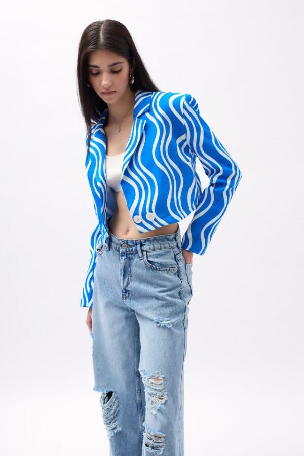 Desenli Crop Ceket - 1