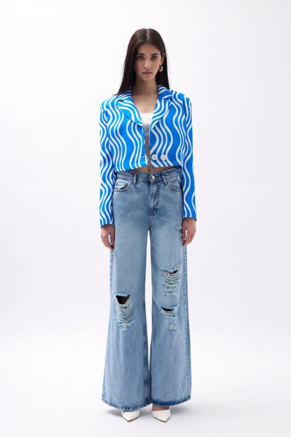 Desenli Crop Ceket - 2