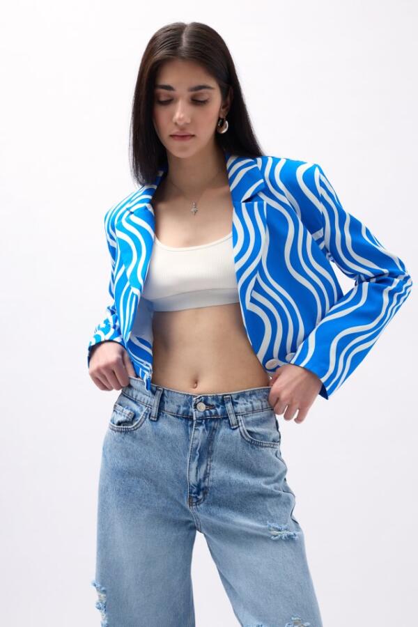Desenli Crop Ceket - 3