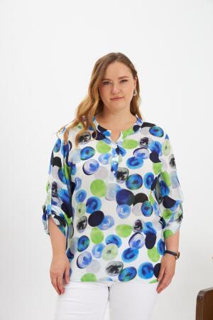 Desenli Kol Apoletli Büyük Beden Bluz Ekru - RMG