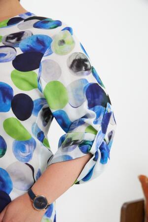 Desenli Kol Apoletli Büyük Beden Bluz Ekru - 4