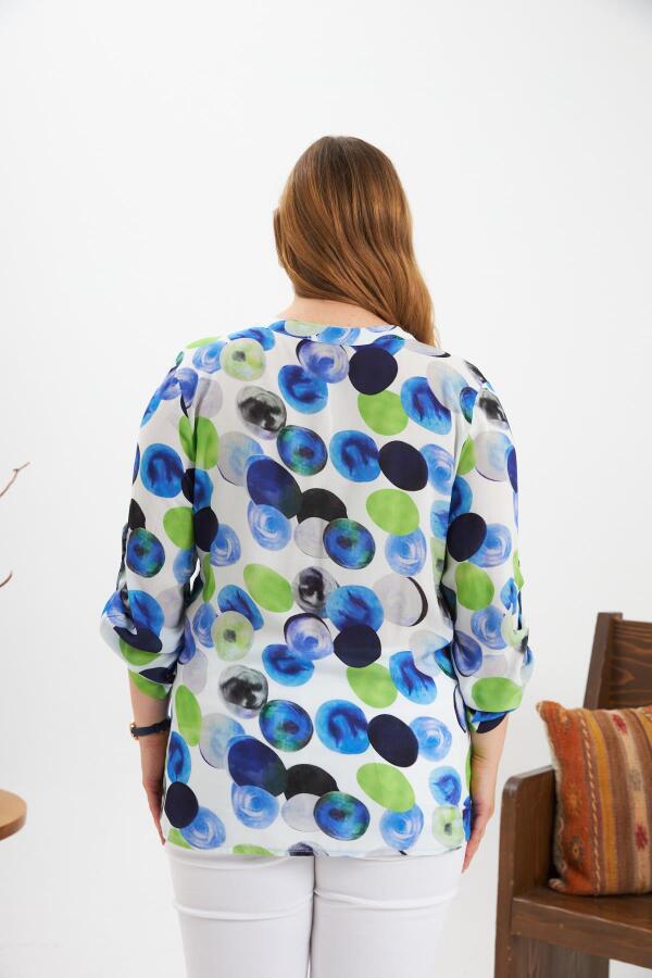 Desenli Kol Apoletli Büyük Beden Bluz Ekru - 5