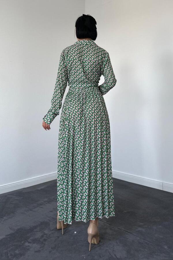 Desenli Viskon Gömlek Ve Etek Takım - Yeşil - 3