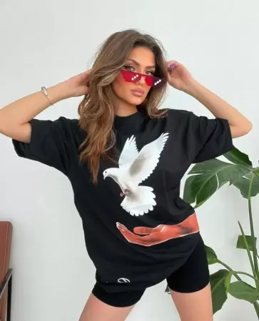 Dijital Baskılı T-Shirt - Siyah - 1