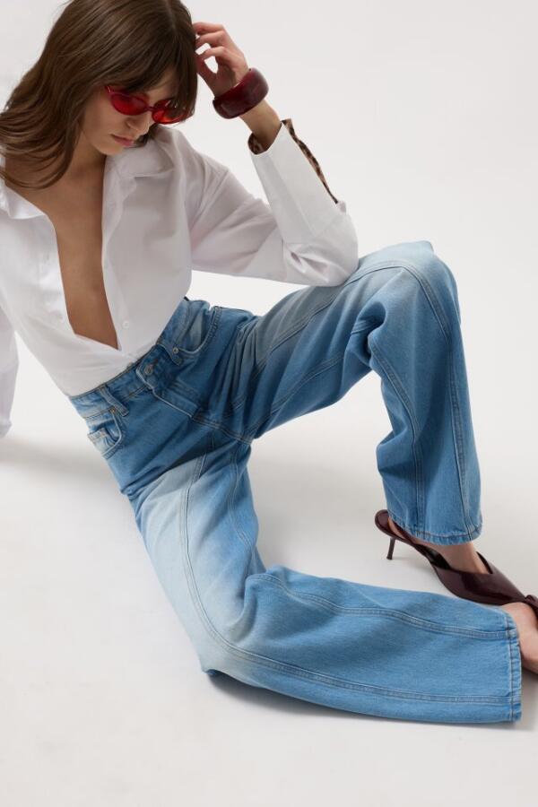 Dikiş Detay Geniş Paça Jean - 1