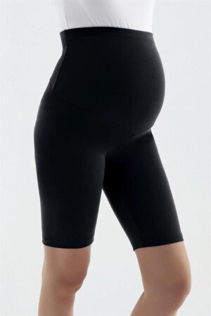 Diz Üstü Biker Esnek Ayarlanabilir Bel Kısa Hamile Tayt Siyah - Angelino