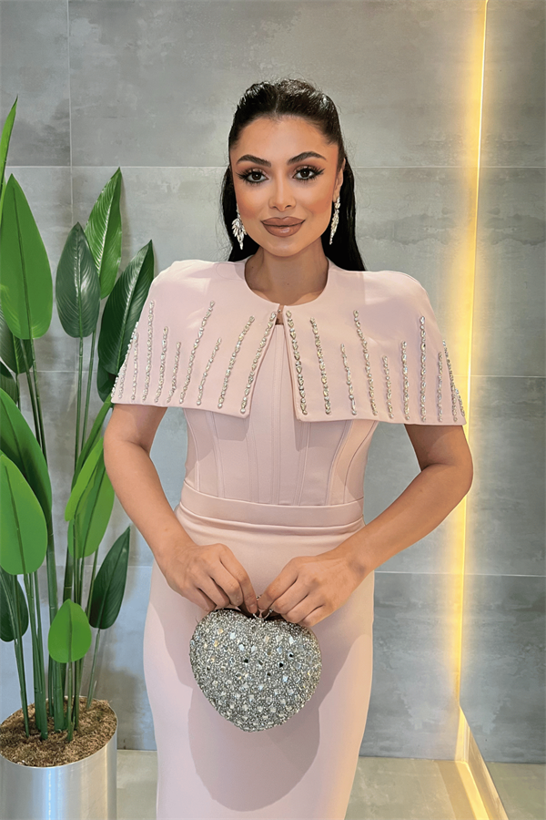 Double Kumaş Bolero Detaylı Kalem Elbise - PUDRA - 3