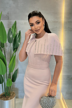 Double Kumaş Bolero Detaylı Kalem Elbise - PUDRA - 4