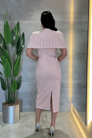 Double Kumaş Bolero Detaylı Kalem Elbise - PUDRA - 5