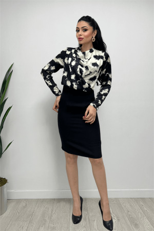 Double Kumaş Şifon Saten Elbise - SİYAH - Angelino Moda