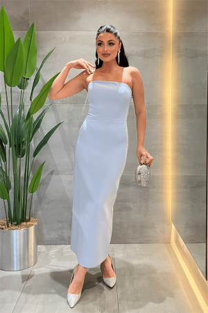 Double Kumaş Straplez Dantel Bolero Detaylı Elbise - BEBE MAVİSİ - Angelino Moda (1)