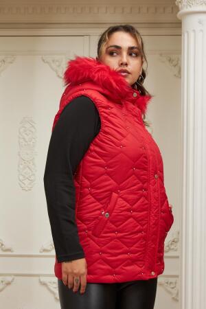 Droplu Kadın Büyük Beden Kırmızı Kapitone Yelek - RMG (1)